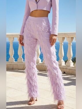 NWT Lisa Maree Wild Love Real Feather Pant in Lilac Size Small $295